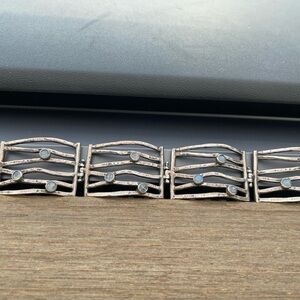 Elegant Sterling Silver 925 Gate-Link Bracelet W Design,Gems,Vintage, Moonstone